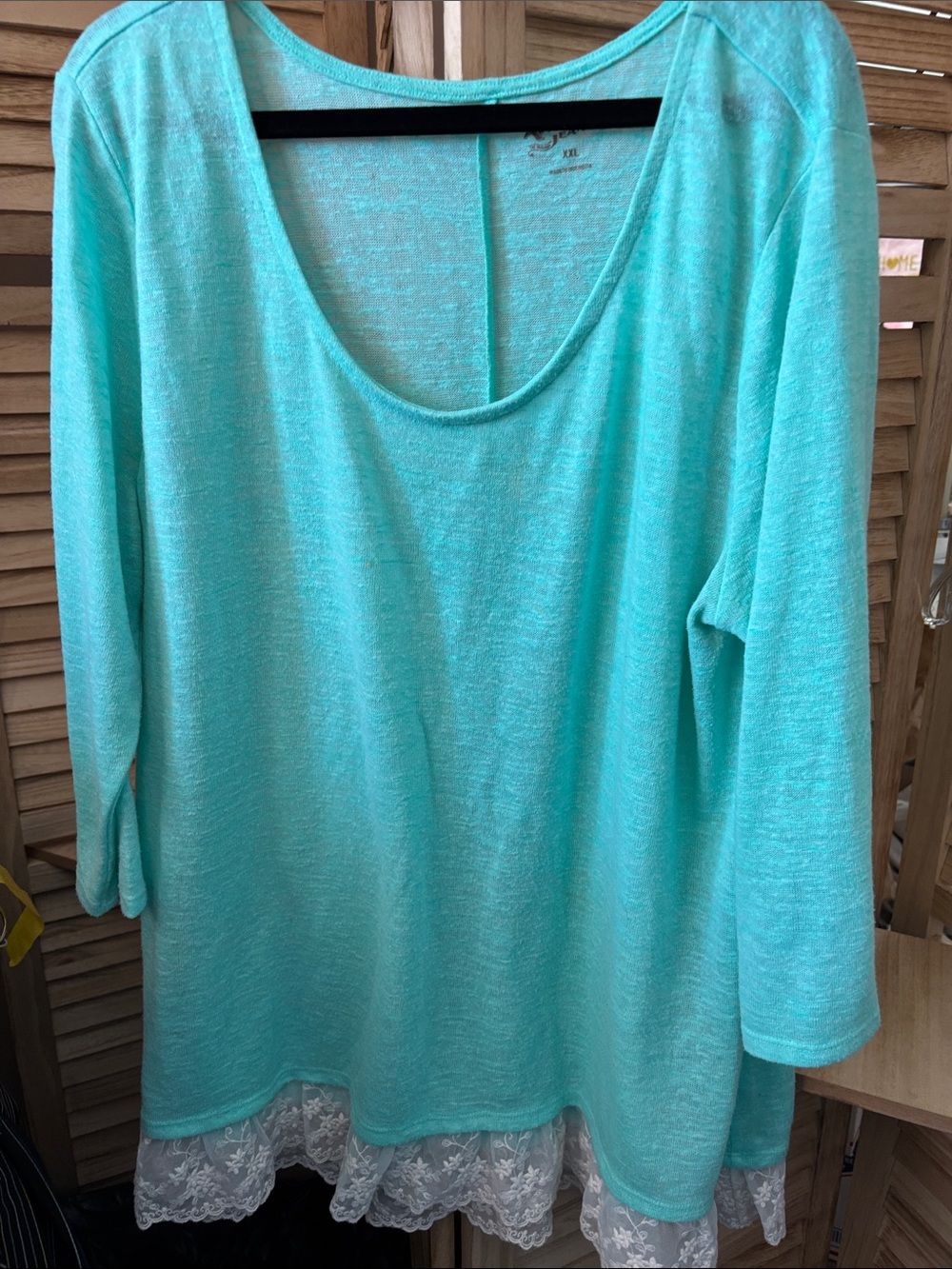 Arizona Jean Company Sea Foam Green Scoop Neck Tunic with Lace Hem XXL